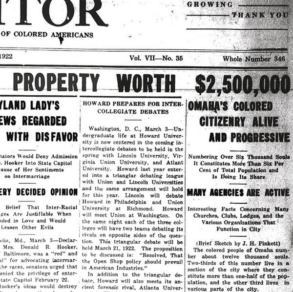 Scan of newspaper with headline Omaha's Colored Citizenry Alive and Progressive
